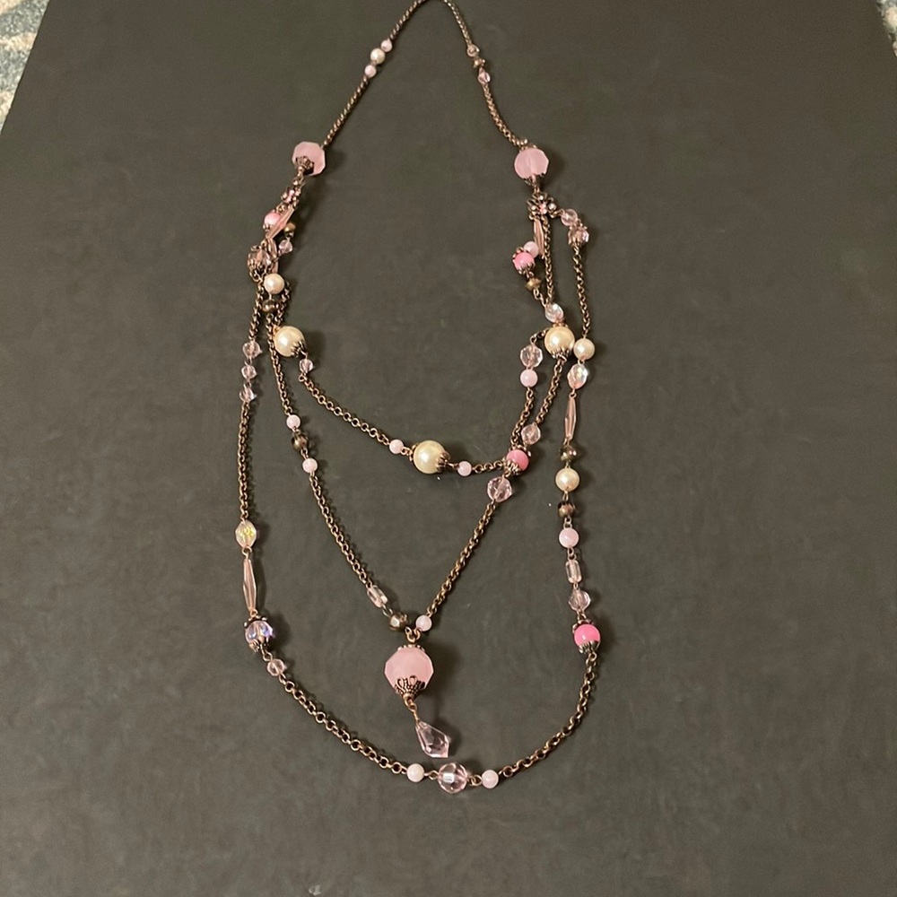 Layered Rose Gold Long Statement Necklace
